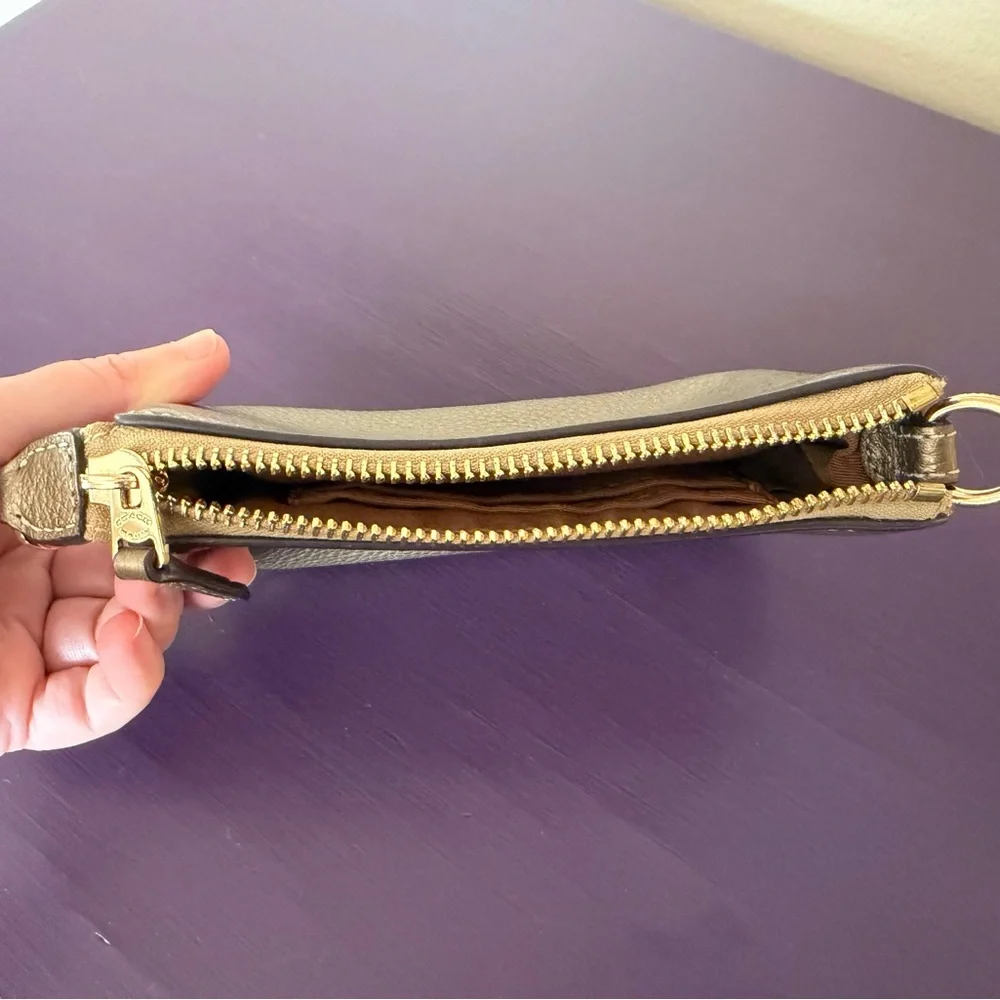 Coach Metallic Gold Leather Wristlet Pouch